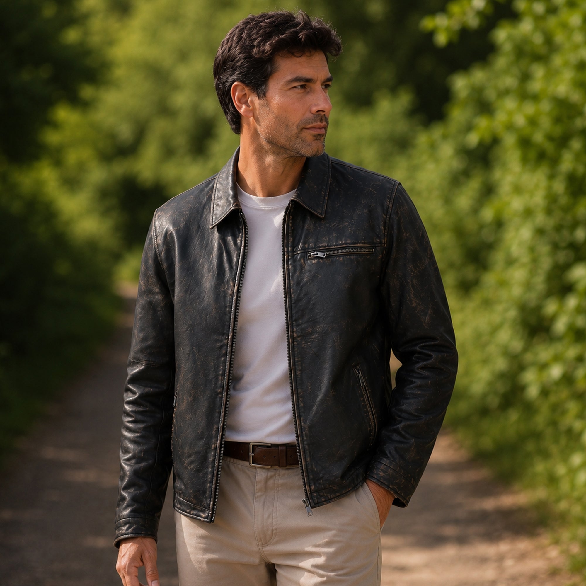 Ashwood's Genuine Leather Regular Fit Jacket with Zip Closure in Coffee: 79-258