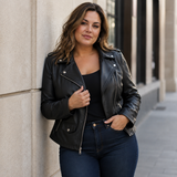 Exquisite Ashwood Leather Ladies Plus Size Biker Jacket Black: AWL-1881 Plus