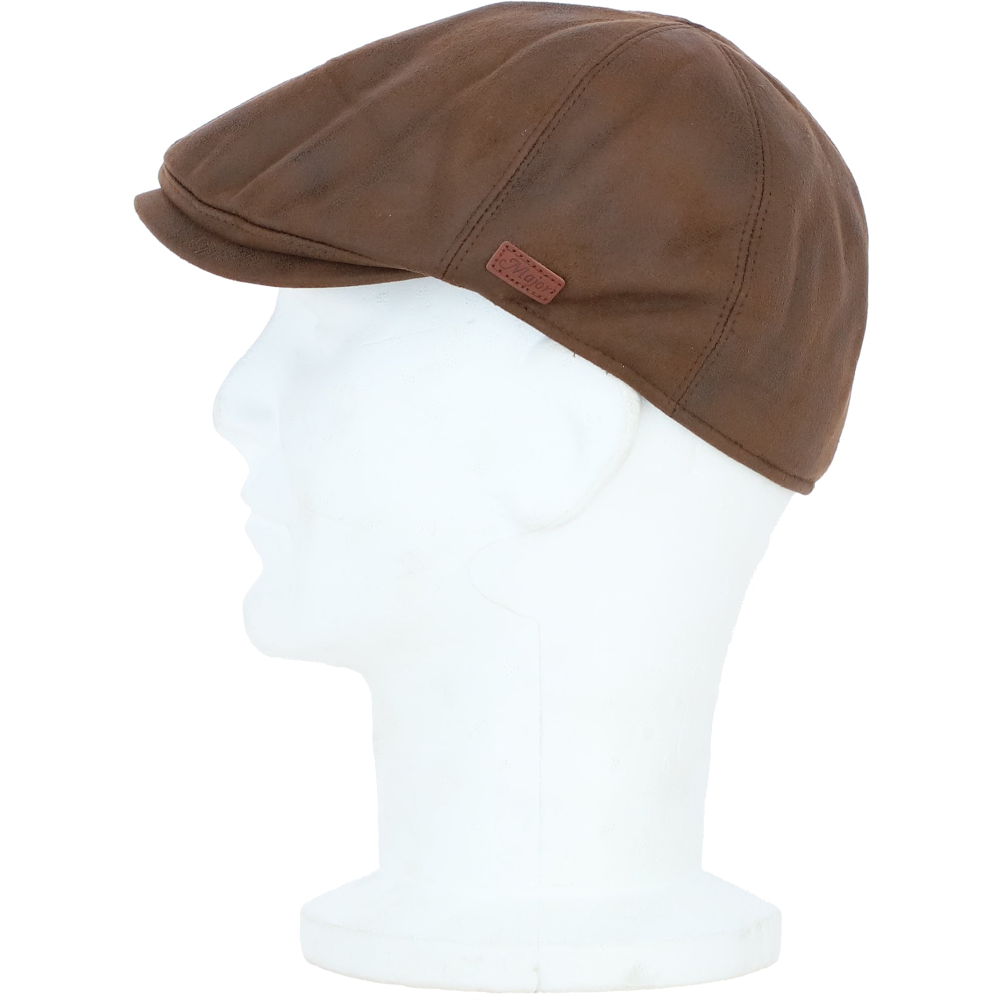 Major 6 Panel Faux Leather Flat Cap in Brown: E38-390