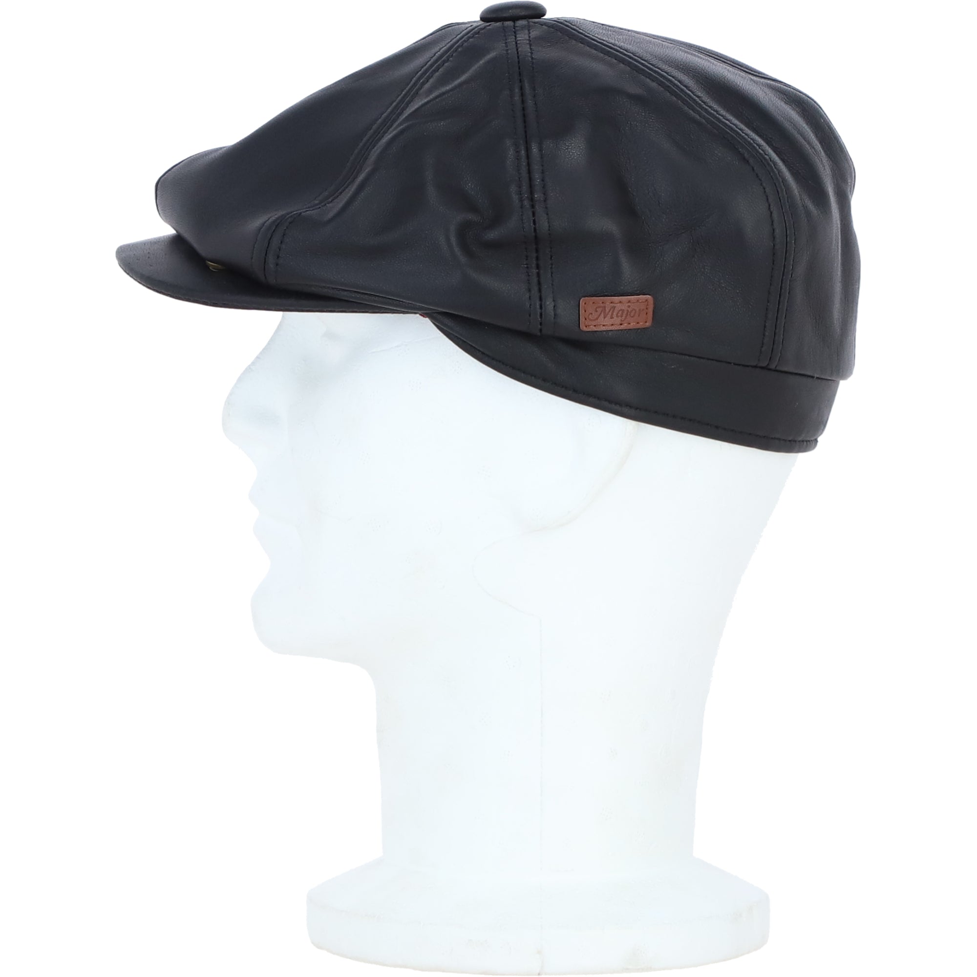 Major Real Leather 8 Panel Newsboy Cap Black: E40-89
