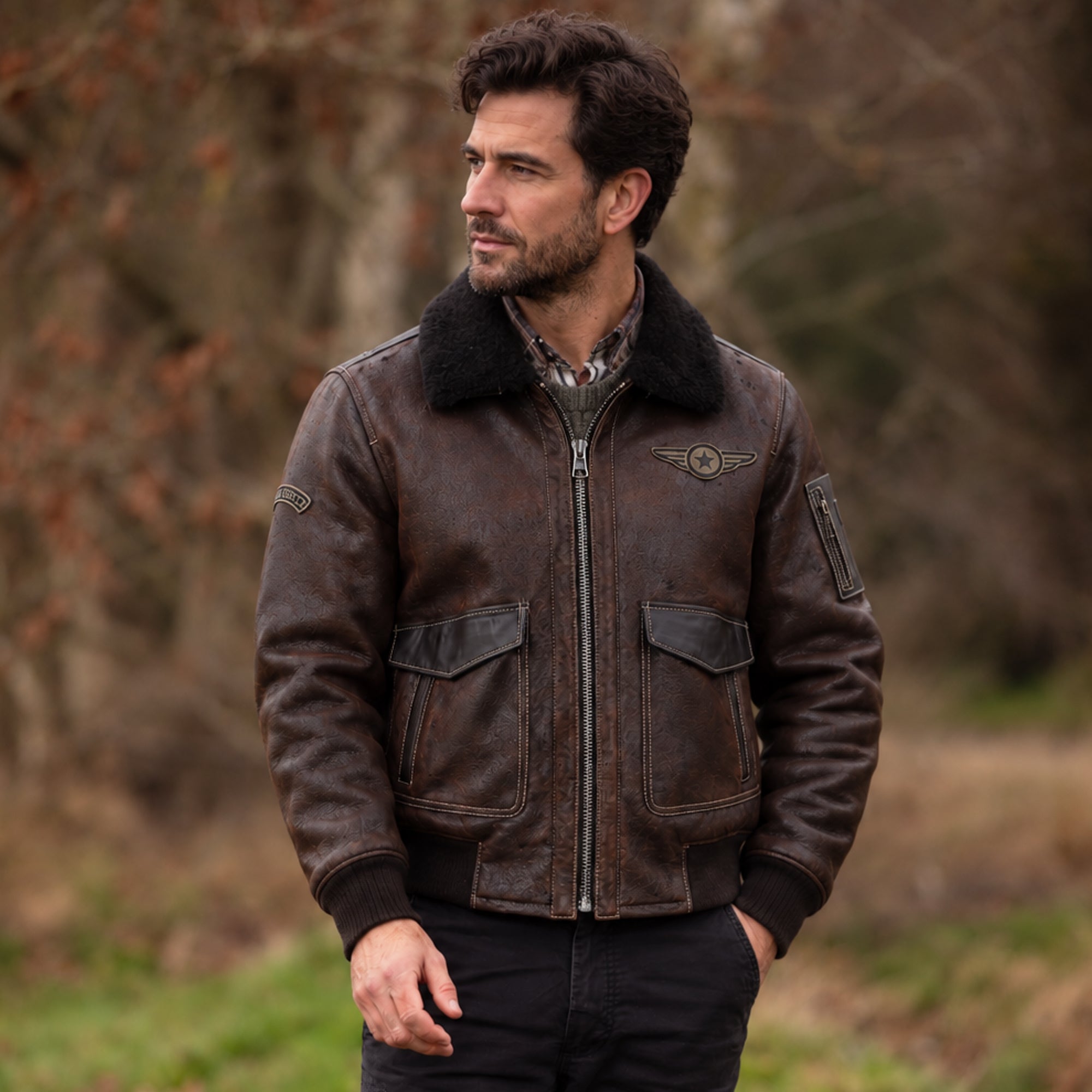 Luxury  Sheepskin Pilot Jacket Brown: NCAF1