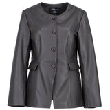 Ashwood Lapel-Less Blazer Style Jacket in Brown: AWL-812