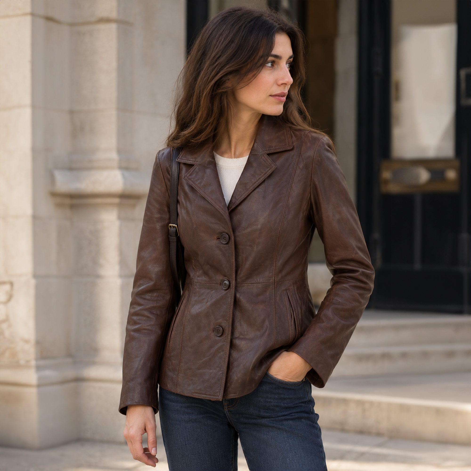 Leather Jacket Mid Brown/nap: ANGELA