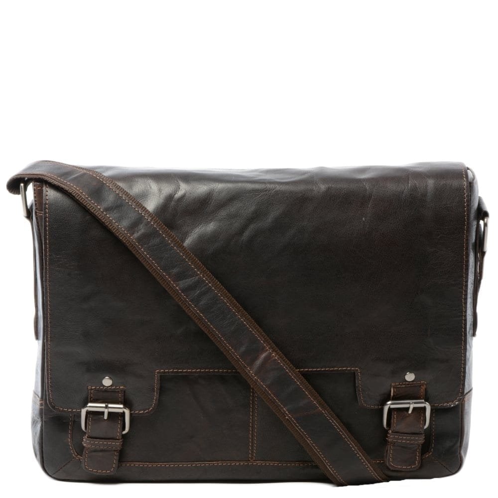 Mens Leather Laptop Messenger Bag Brown/crum : 8343