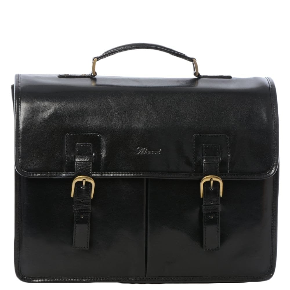 Mens Triple Gusset Heavy Duty Leather Briefcase Black/vt : Gareth