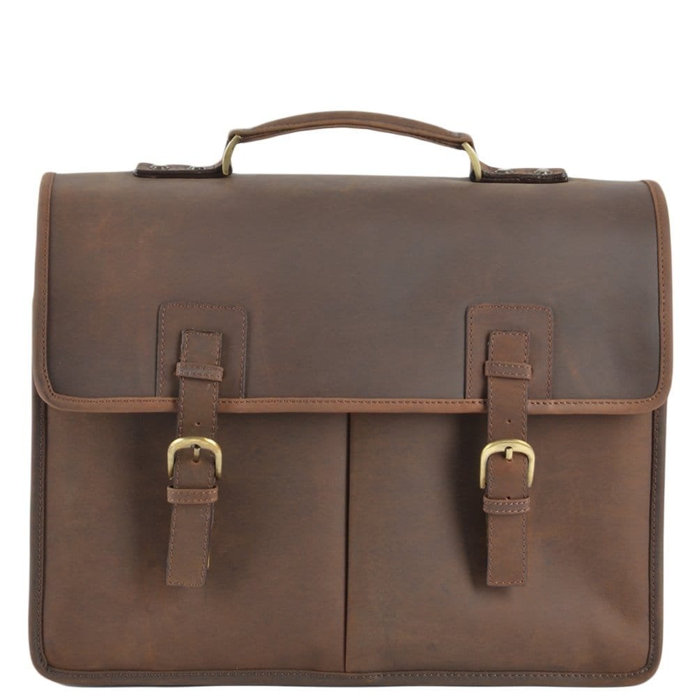 Mens Triple Gusset Heavy Duty Leather Briefcase Mud/mud : Gareth