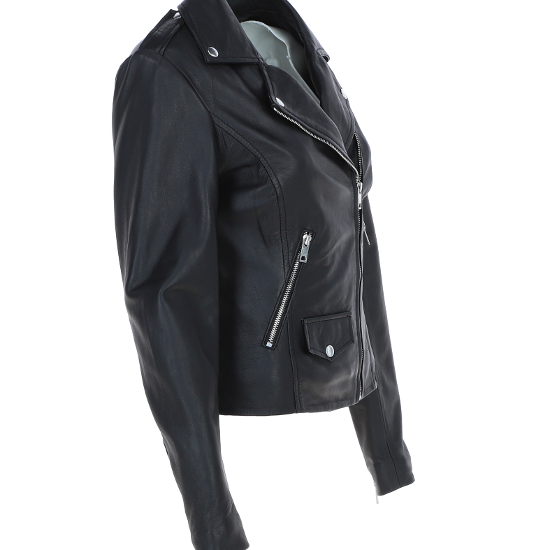 Exquisite Ashwood Leather Ladies Plus Size Biker Jacket Black: AWL-1881 Plus