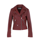 Exquisite Ashwood Leather Ladies Plus Size Biker Jacket Burgundy: AWL-1881 Plus