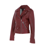 Exquisite Ashwood Leather Ladies Plus Size Biker Jacket Burgundy: AWL-1881 Plus