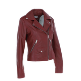 Exquisite Ashwood Leather Ladies Plus Size Biker Jacket Burgundy: AWL-1881 Plus