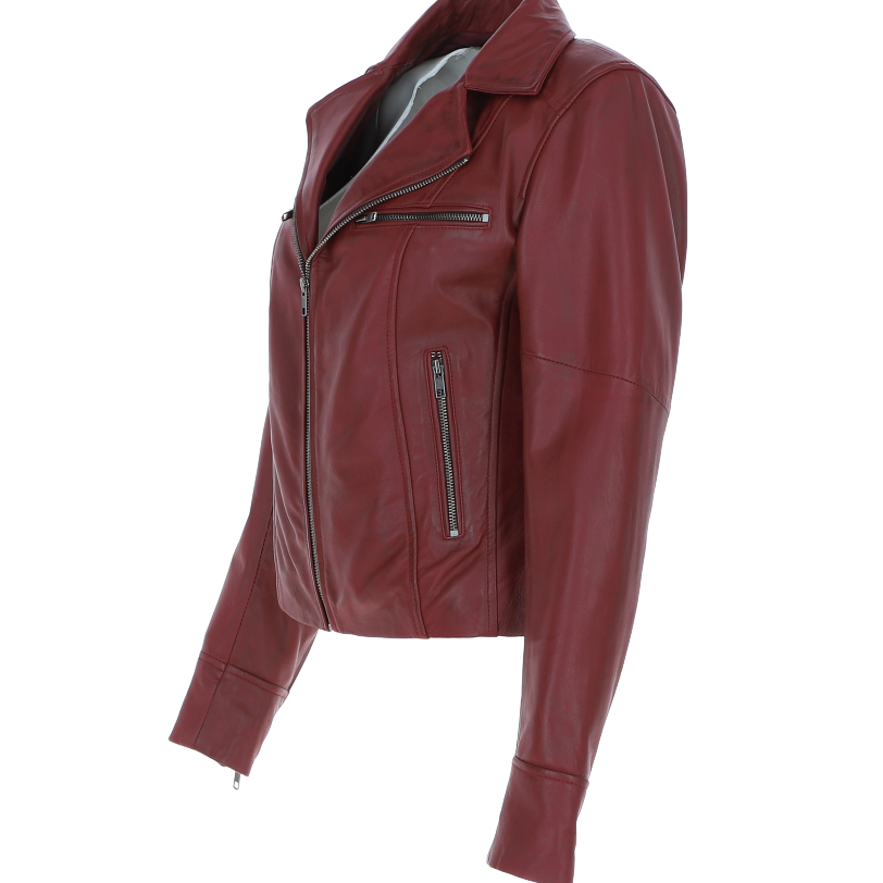 Ladies Ashwood Leather Plus Size Biker Jacket Burgundy: AWL-1991 Plus