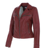 Ladies Ashwood Leather Plus Size Biker Jacket Burgundy: AWL-1991 Plus