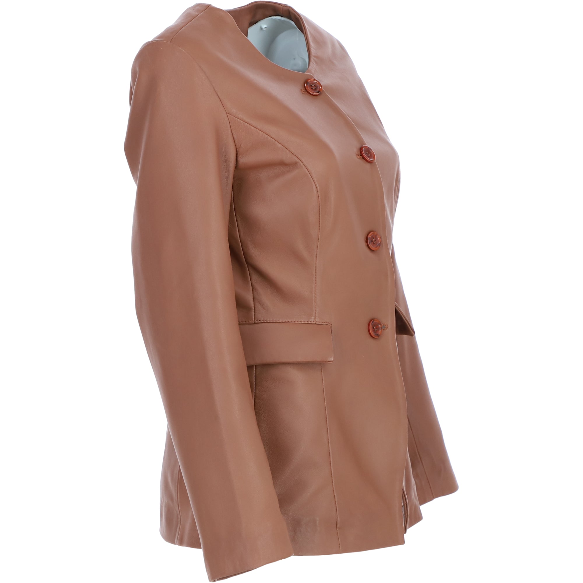 Ashwood Lapel-Less Blazer Style Jacket in Tan: AWL-812