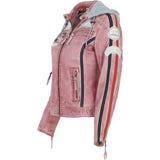 Women's Detachable Hood Leather Biker Jacket PINK WASH: Diana