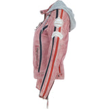 Women's Detachable Hood Leather Biker Jacket PINK WASH: Diana