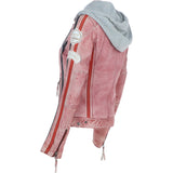 Women's Detachable Hood Leather Biker Jacket PINK WASH: Diana