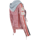 Women's Detachable Hood Leather Biker Jacket PINK WASH: Diana