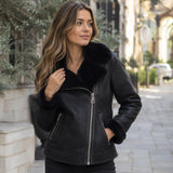 Womens Luxury Shearling Jacket Black: P-48