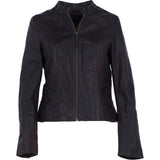 Ladies Genuine Leather Mandarin Collar Jacket in Brown: Style A