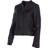 Ladies Genuine Leather Mandarin Collar Jacket in Brown: Style A