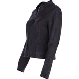 Ladies Genuine Leather Mandarin Collar Jacket in Brown: Style A