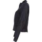 Ladies Genuine Leather Mandarin Collar Jacket in Brown: Style A
