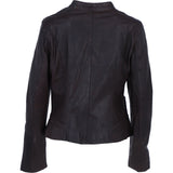 Ladies Genuine Leather Mandarin Collar Jacket in Brown: Style A