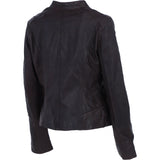 Ladies Genuine Leather Mandarin Collar Jacket in Brown: Style A