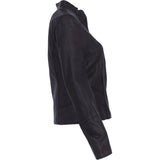 Ladies Genuine Leather Mandarin Collar Jacket in Brown: Style A