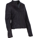 Ladies Genuine Leather Mandarin Collar Jacket in Brown: Style A
