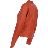 Ladies Genuine Leather Mandarin Collar Jacket in Orange: Style A