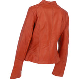 Ladies Genuine Leather Mandarin Collar Jacket in Orange: Style A