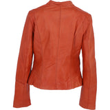 Ladies Genuine Leather Mandarin Collar Jacket in Orange: Style A