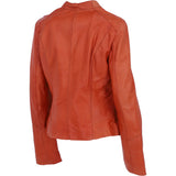 Ladies Genuine Leather Mandarin Collar Jacket in Orange: Style A