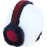 Ashwood X Harris Tweed Sheepskin Fur Earmuffs Navy/Pink: TW-90-06-NP
