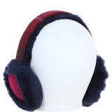 Ashwood X Harris Tweed Sheepskin Fur Earmuffs Navy/Pink: TW-90-06-NP