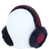 Ashwood X Harris Tweed Sheepskin Fur Earmuffs Navy/Pink: TW-90-06-NP