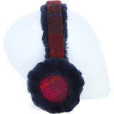 Ashwood X Harris Tweed Sheepskin Fur Earmuffs Navy/Pink: TW-90-06-NP