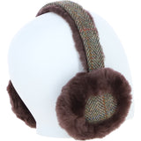 Ashwood X Harris Tweed Sheepskin Fur Earmuffs Brown/Green: TW-90-09-BG