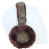 Ashwood X Harris Tweed Sheepskin Fur Earmuffs Brown/Green: TW-90-09-BG