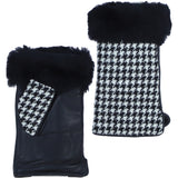 Ashwood Leather X Harris Tweed Ladies Fingerless Fluffy Fur Glittens Black/White: TW-97-12-BW