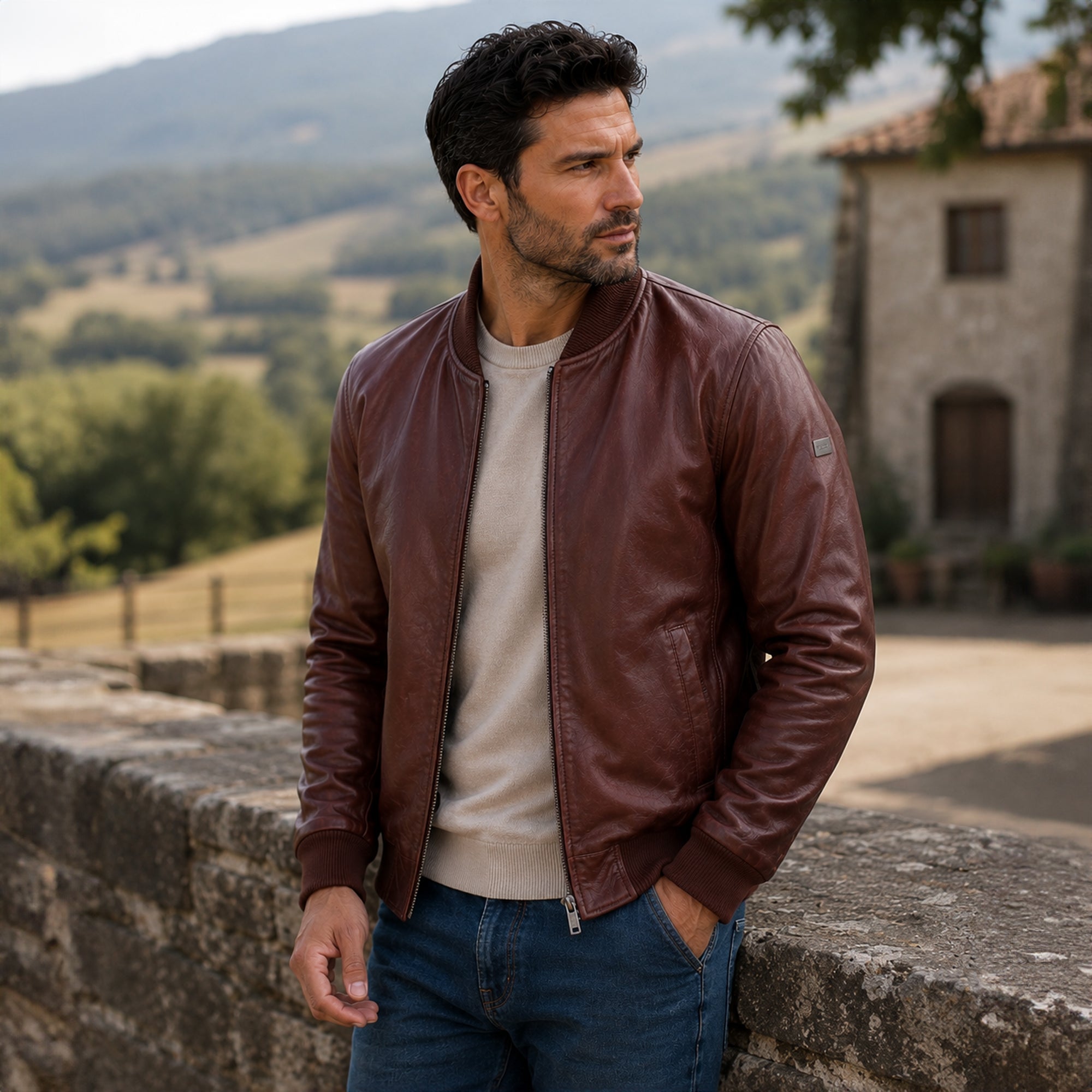 Men’s Genuine Leather Trapper Bomber Jacket Dessert: Bomber W25