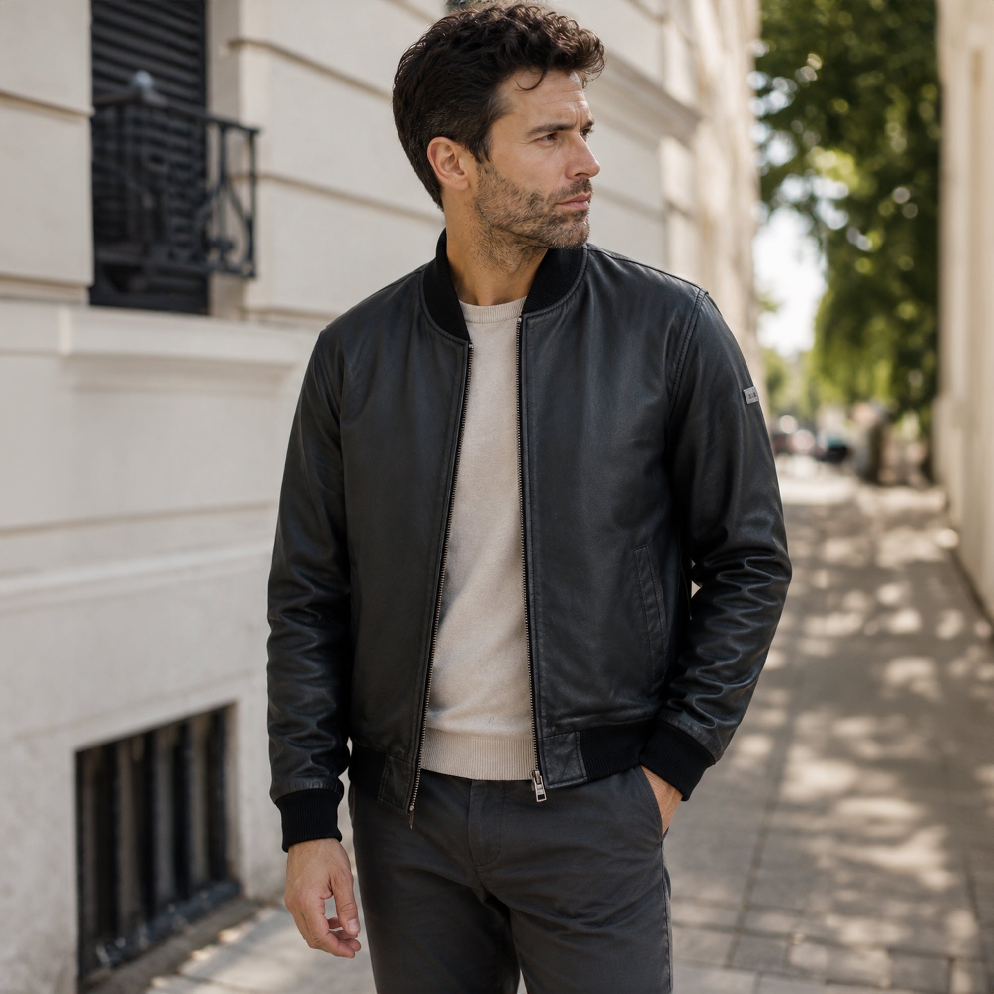 Men’s Genuine Leather Trapper Bomber Jacket Black: Bomber W25